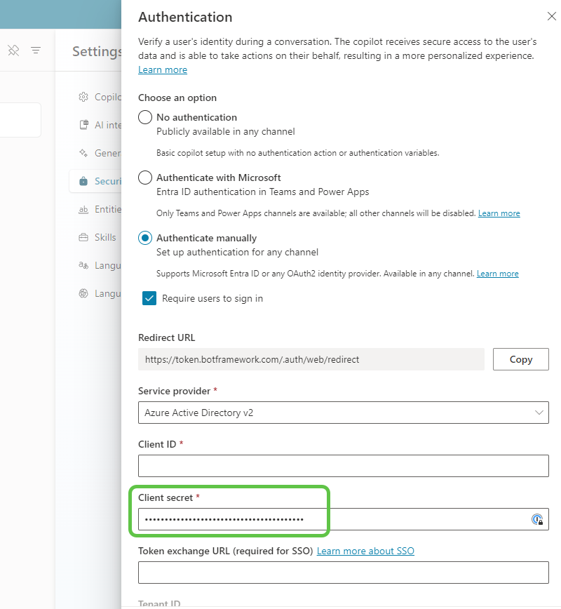 Paste Client Secret